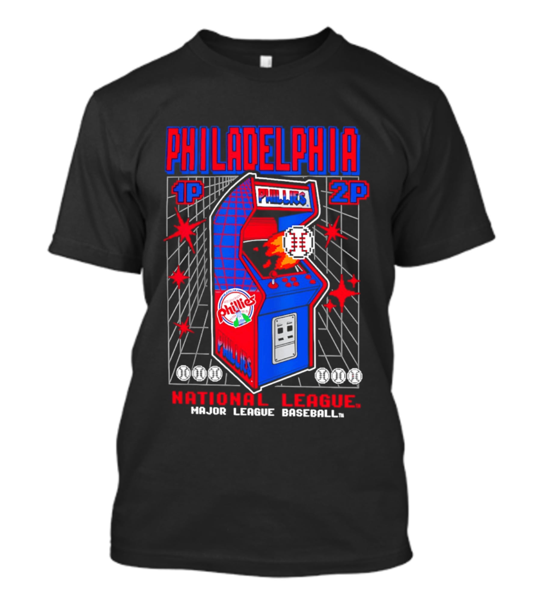 Philadelphia Phillies 1P 2P National League Major League Baseball Arcade T-Shirt