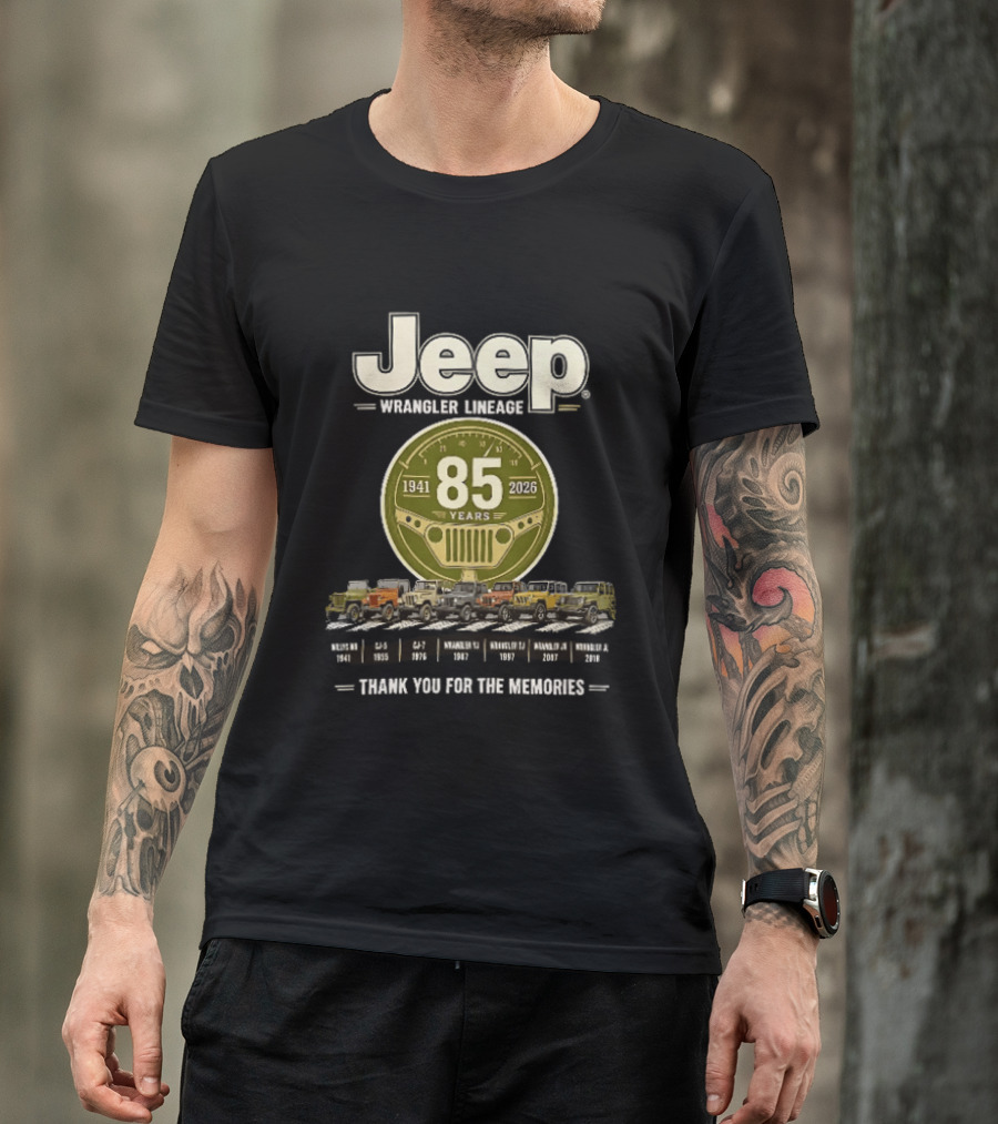 Jeep Wrangler Lineage 85 Years 1941 2026 Thank You For The Memories Vintage Models T-Shirt