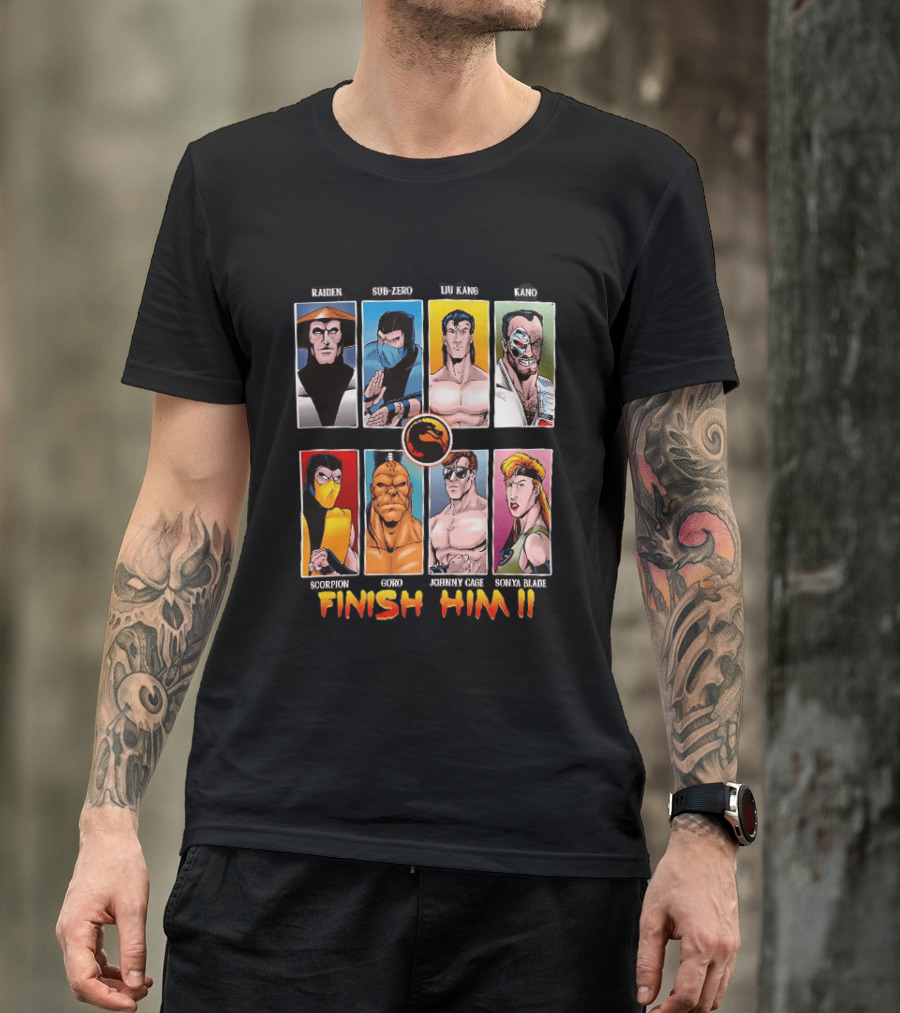 Raiden Sub Zero Liu Kang Kano Scorpion Goro Johnny Cage Sonya Blade Finish Him Mortal Kombat T-Shirt