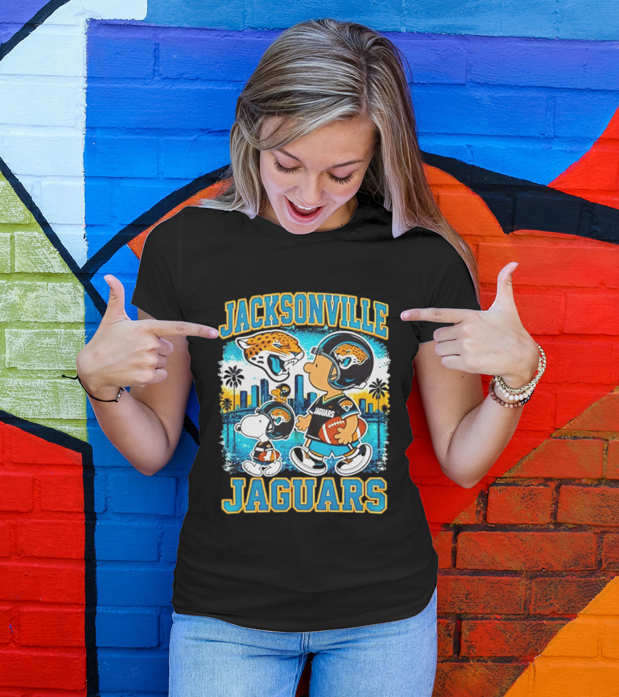 Jacksonville Jaguars Snoopy Woodstock Skyline 2026 Football T-Shirt