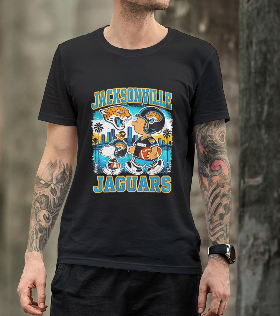 Jacksonville Jaguars Snoopy Woodstock Skyline 2026 Football T-Shirt