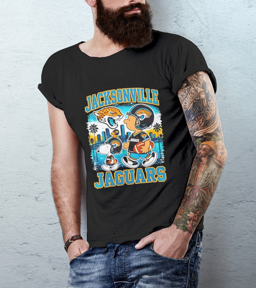 Jacksonville Jaguars Snoopy Woodstock Skyline 2026 Football T-Shirt