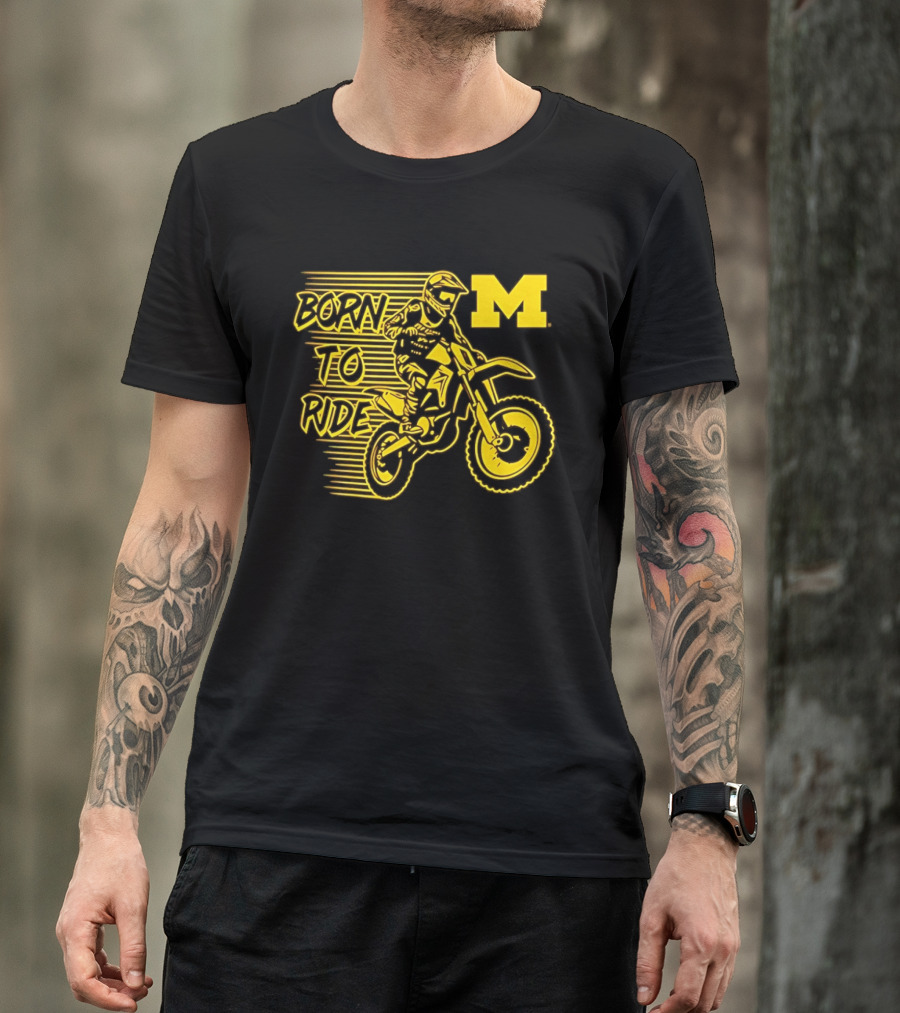Michigan Wolverines Born To Ride Motocross M Logo Motocross Enthusiast Gear T-Shirt