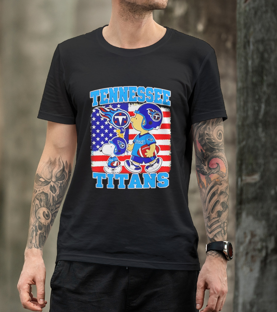 Tennessee Titans Snoopy Woodstock American Flag NFL Football 2026 T-Shirt