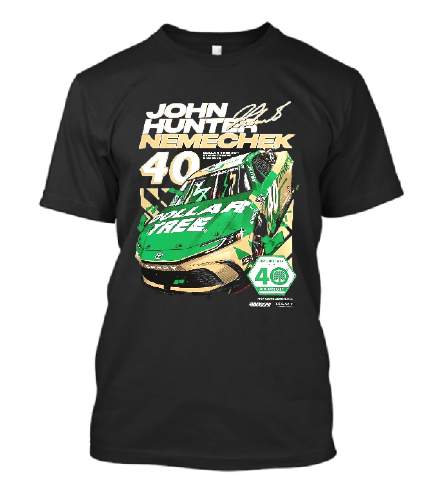 John Hunter Nemechek Dollar Tree 301 40th Anniversary 2026 Green Gold Toyota Camry Nascar New Hampshire Est 1986 T-Shirt