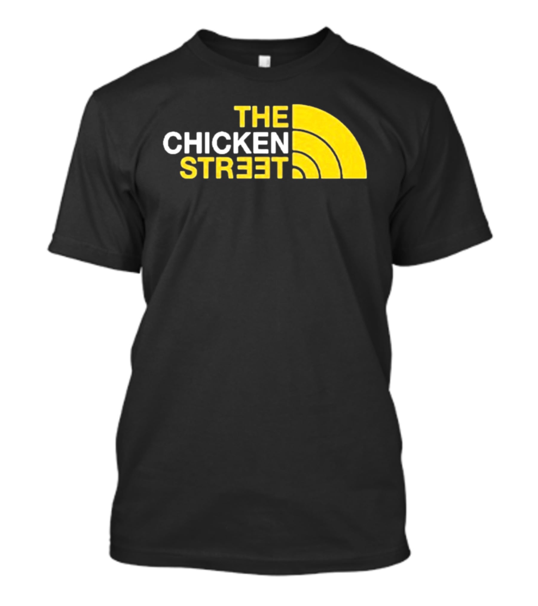 The Chicken Street Block Text Bold Yellow And White Circular T-Shirt