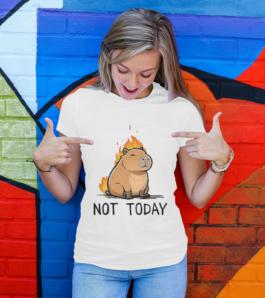 Capybara On Fire Not Today Calm Meme T-Shirt