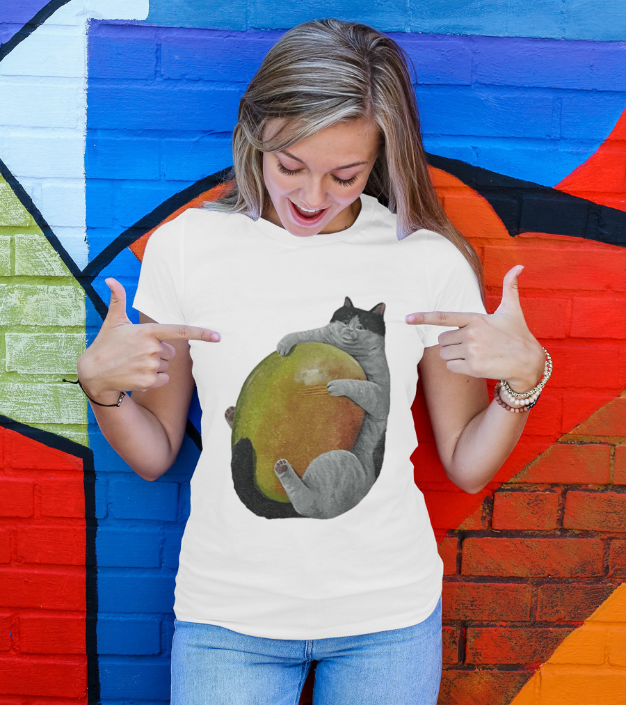 Cat Hugging Giant Mango Fruit T-Shirt