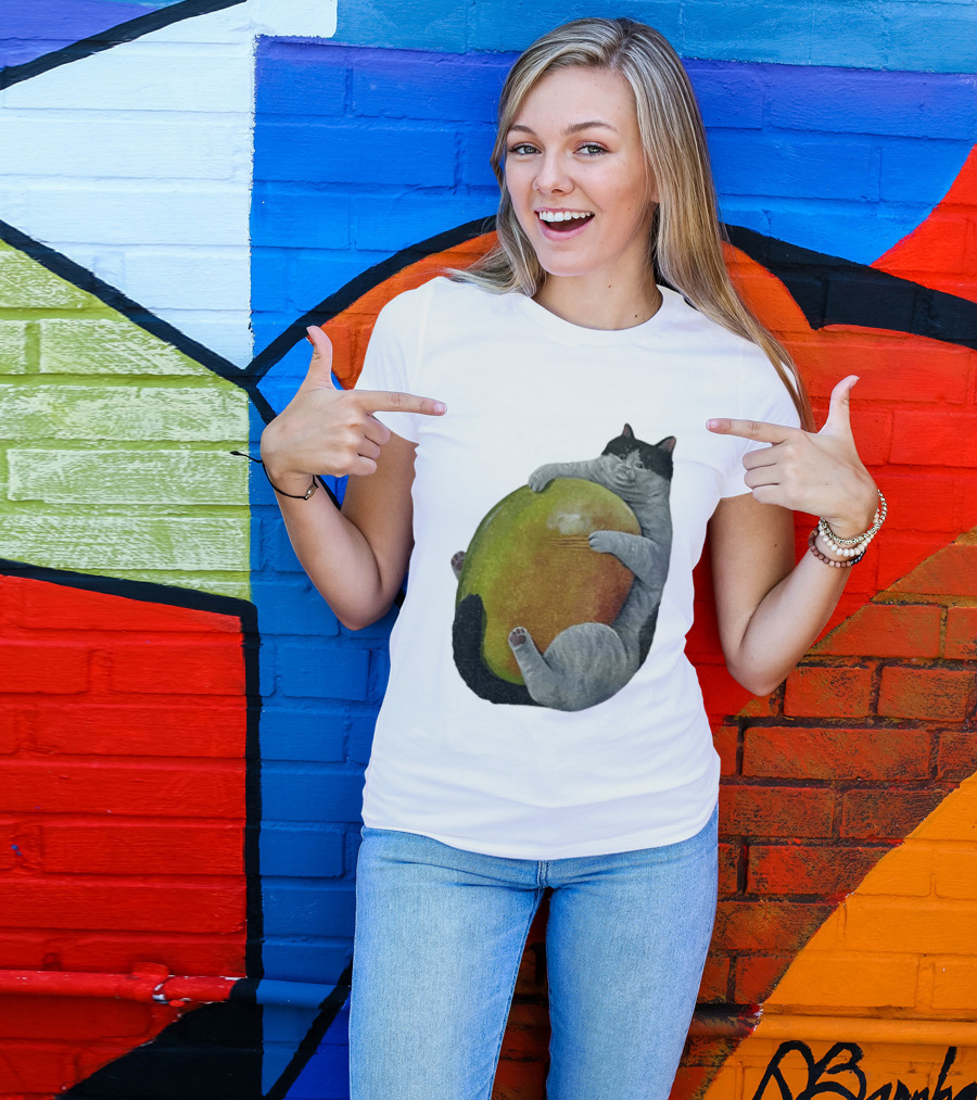 Cat Hugging Giant Mango Fruit T-Shirt