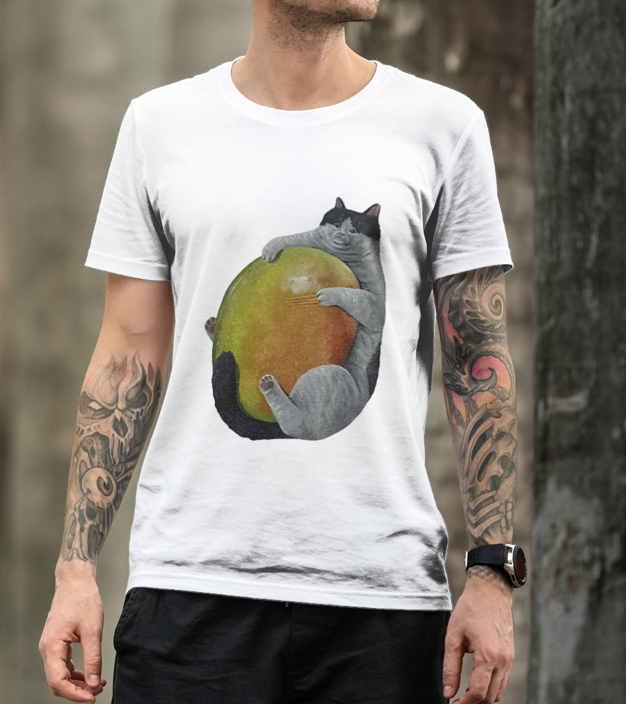 Cat Hugging Giant Mango Fruit T-Shirt