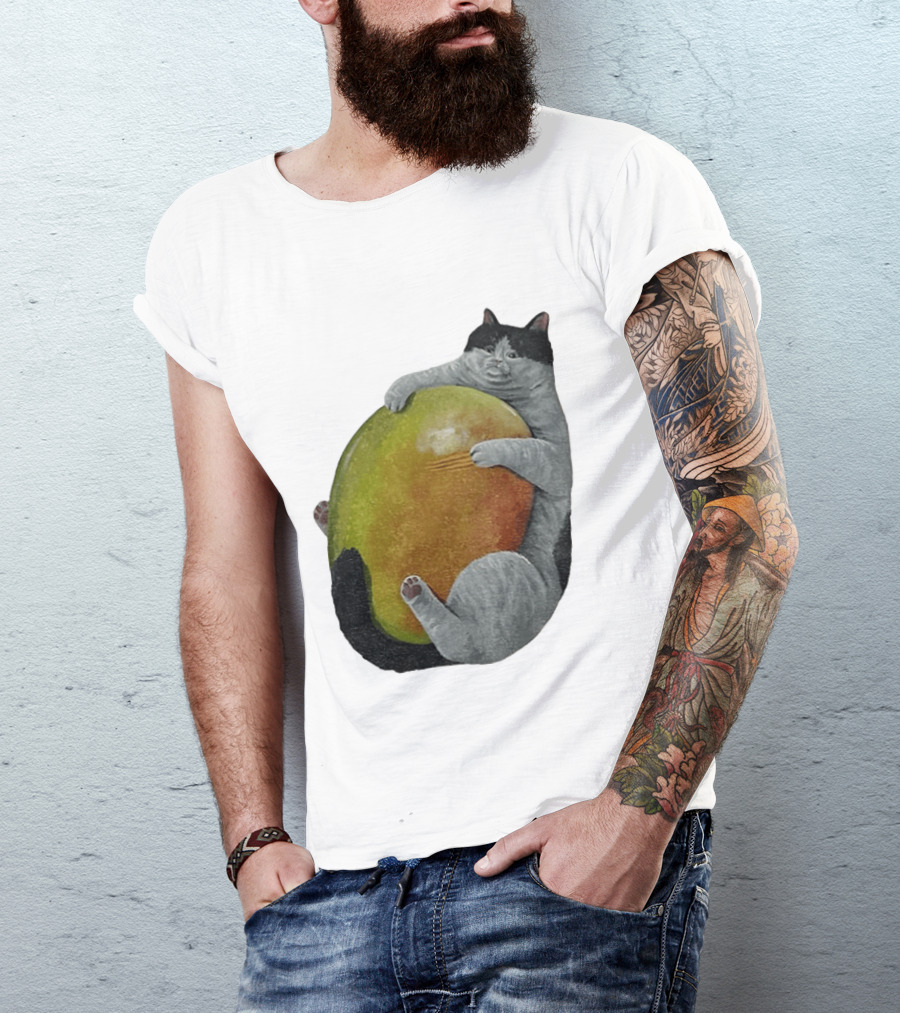 Cat Hugging Giant Mango Fruit T-Shirt