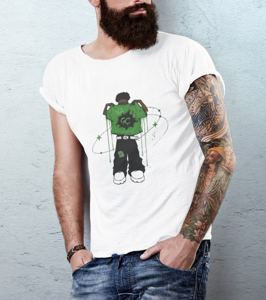 Gc Drip Cartoon Character Holding Green Clothing With Crown And Stars T-Shirt