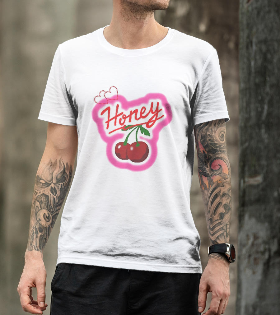 Honey Red Cherries Neon Heart T-Shirt