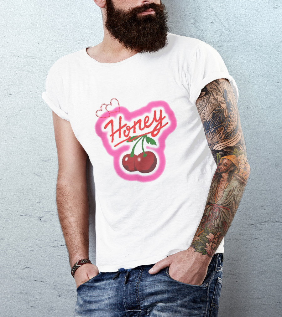 Honey Red Cherries Neon Heart T-Shirt