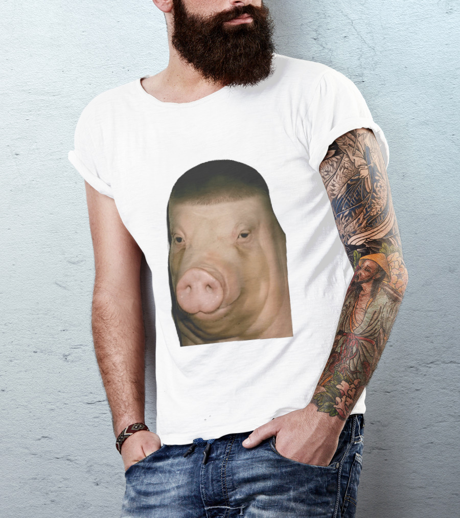 Photorealistic Close Up Pig Face Edgar Haircut Cutout T-Shirt