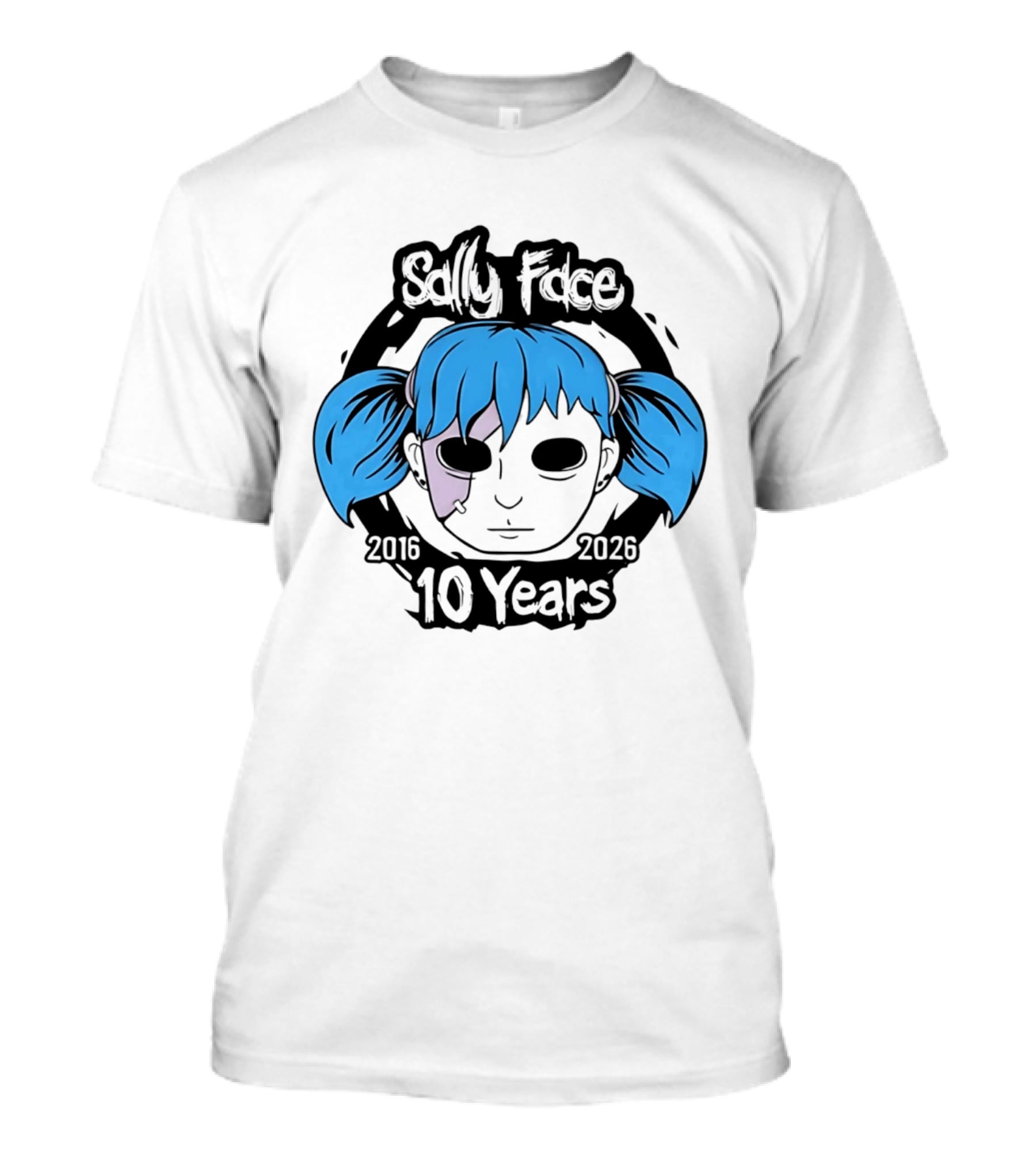 Sally Face 10 Years Anniversary 2016 2026 Blue Hair Mask Face T-Shirt