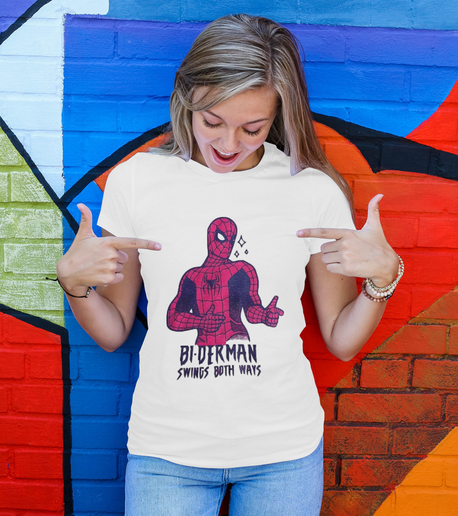 Bi Derman Swings Both Ways Superhero Spiderman T-Shirt
