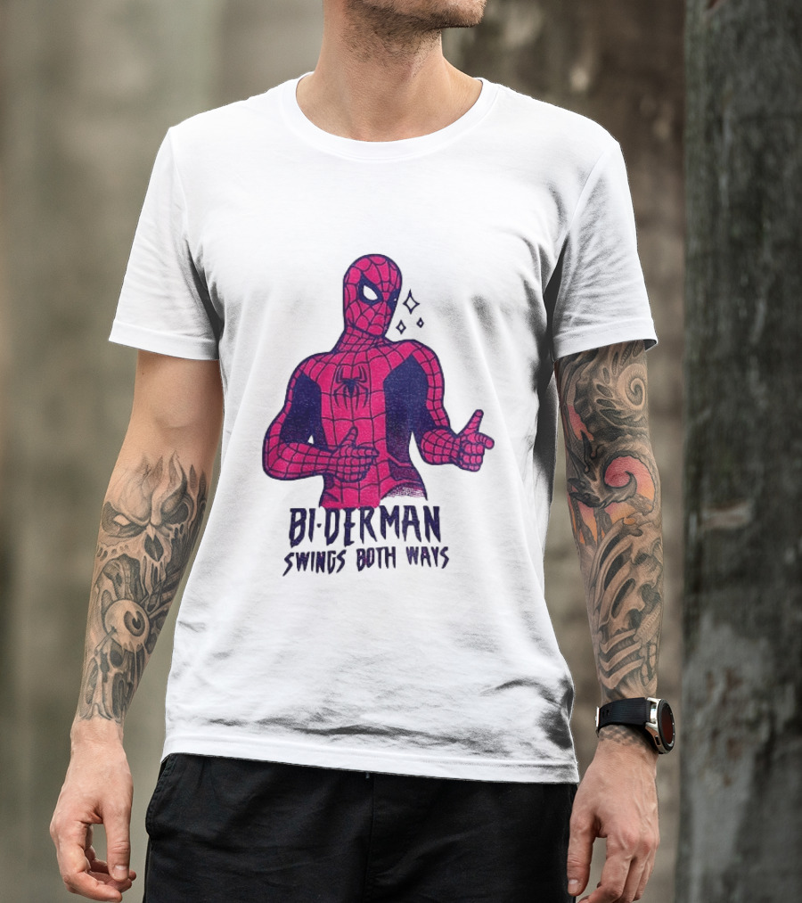 Bi Derman Swings Both Ways Superhero Spiderman T-Shirt