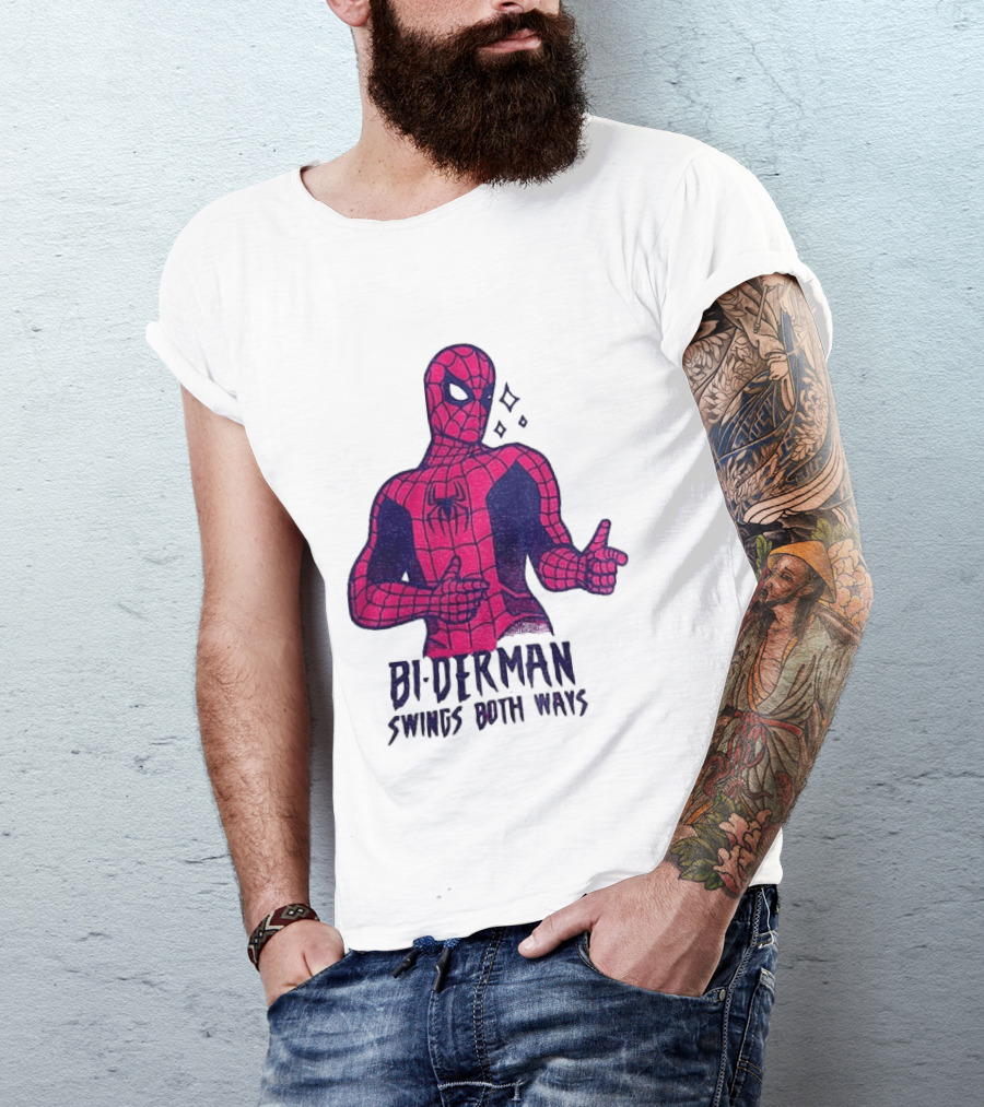 Bi Derman Swings Both Ways Superhero Spiderman T-Shirt
