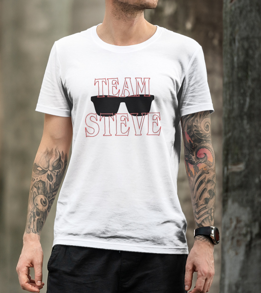 Team Steve Black Sunglasses Theme Red Letters T-Shirt