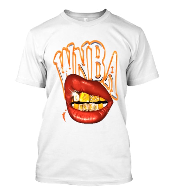 WNBA Red Lips Gold Teeth Grillz Glowing Chrome Lettering T-Shirt