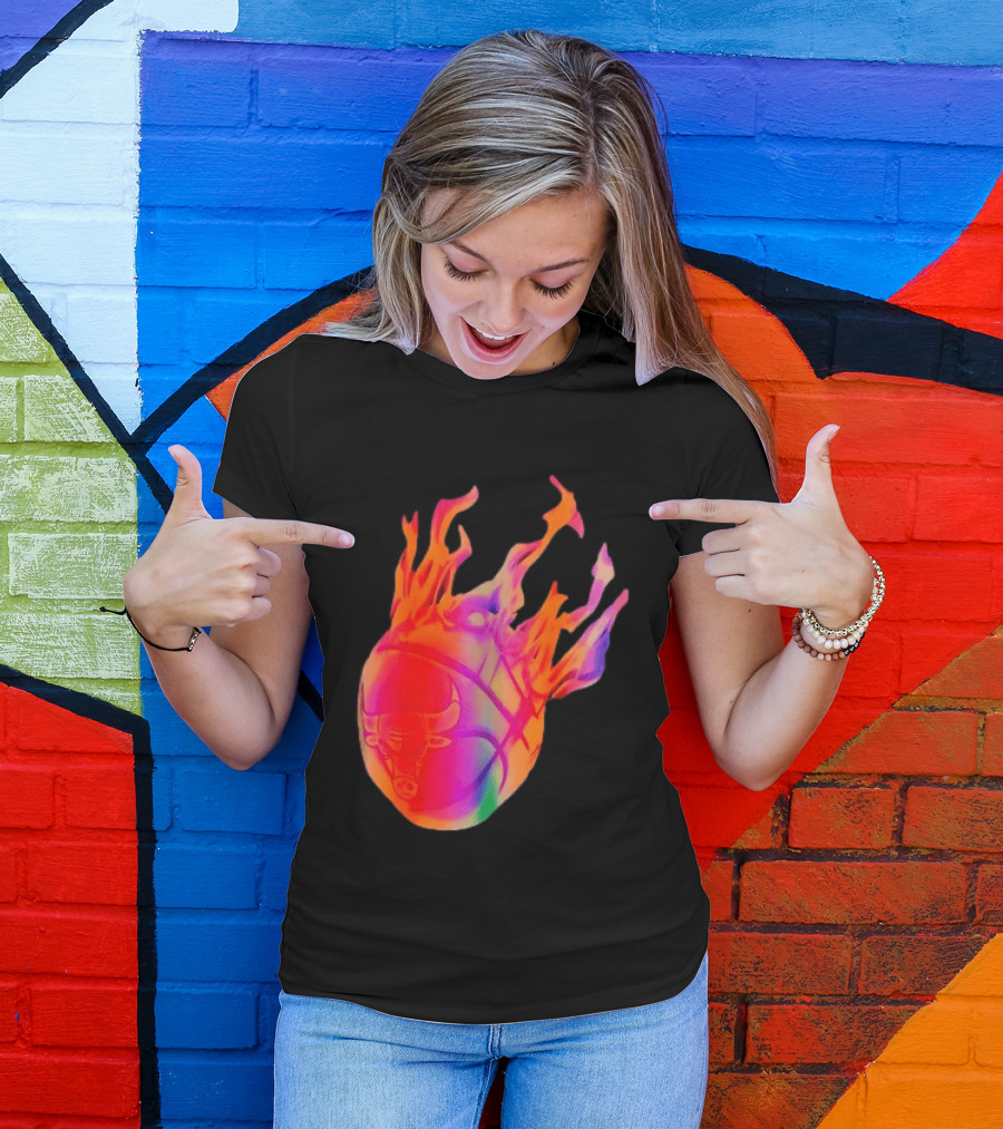 Chicago Bulls NBA Basketball Flaming Fireball NBA Fans Merchandise T-Shirt