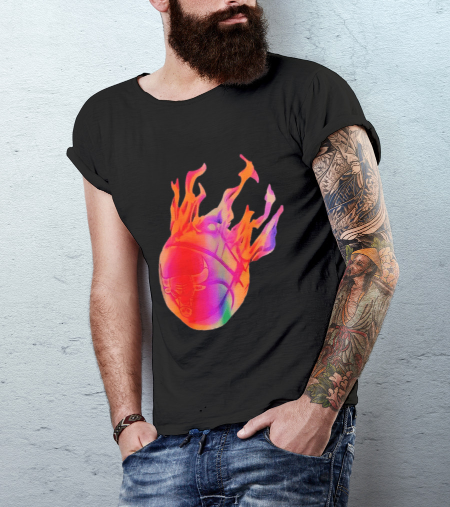 Chicago Bulls NBA Basketball Flaming Fireball NBA Fans Merchandise T-Shirt