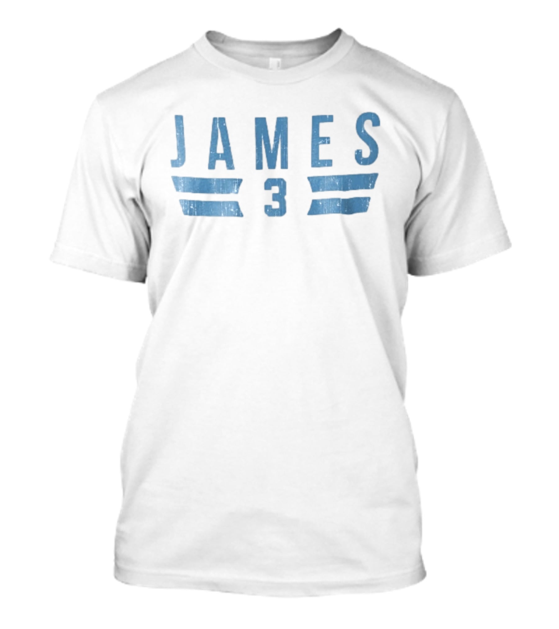 James 3 Light Blue Distressed Horizontal Stripes Jersey Number T-Shirt