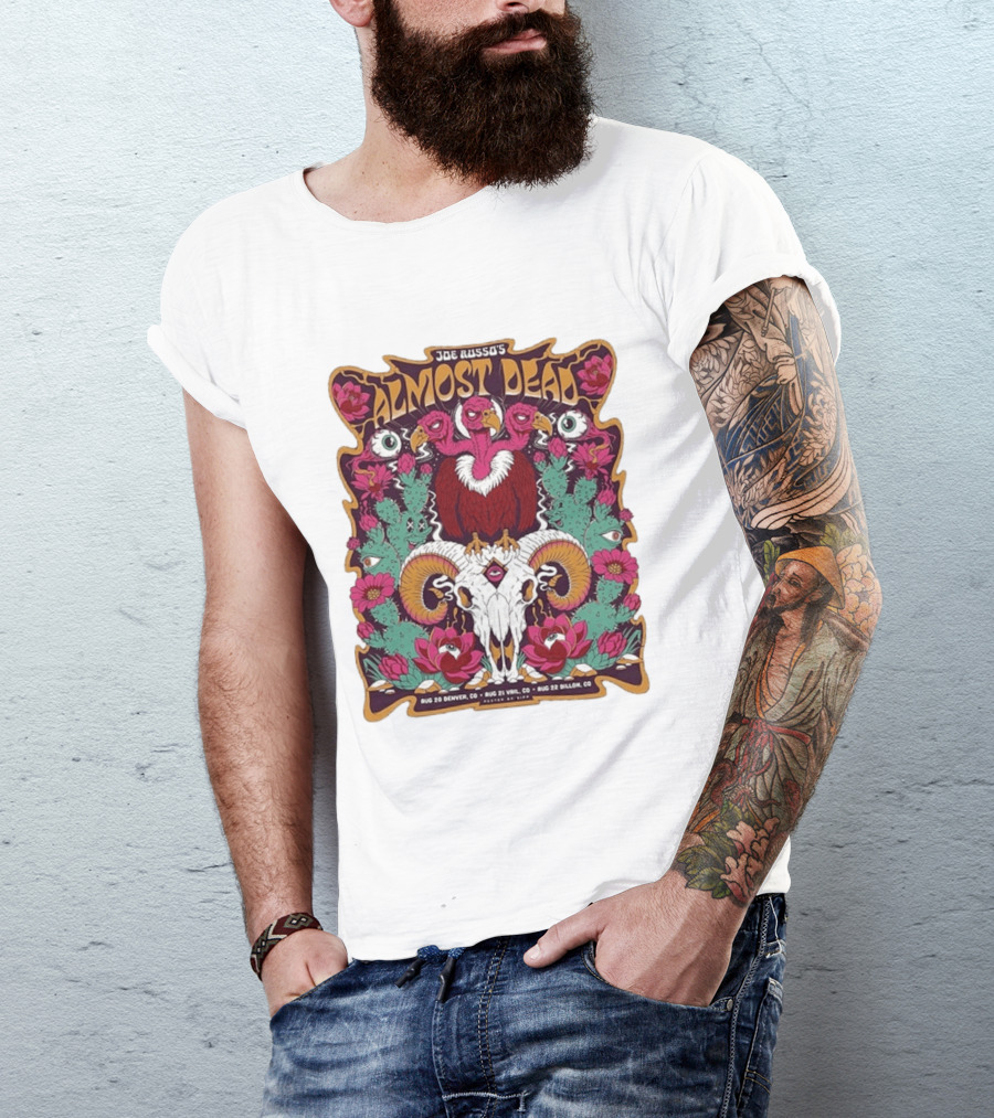 Joe Russo's Almost Dead Tour 2026 August 20 Denver August 21 Vail August 22 Dillon Vibrant Skull And Vulture Art Floral T-Shirt