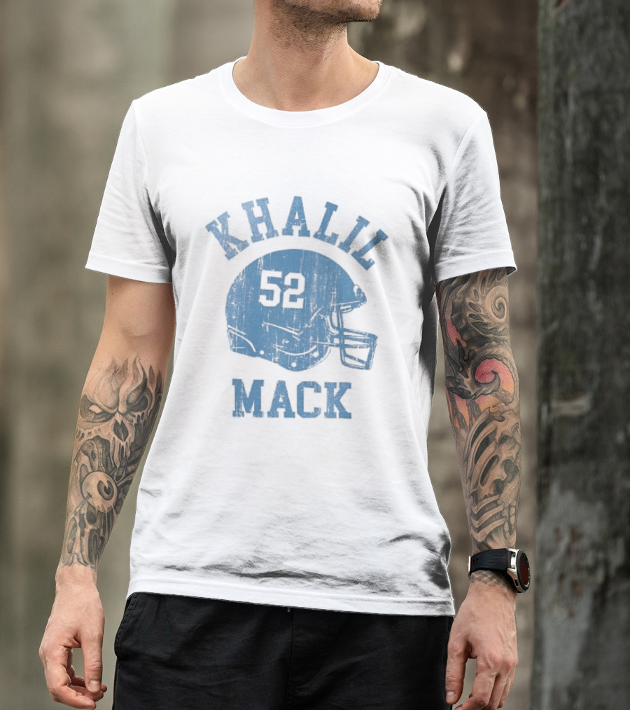 Khalil Mack 52 Distressed Powder Blue Football Helmet T-Shirt