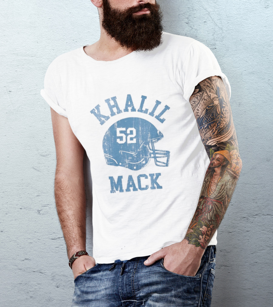 Khalil Mack 52 Distressed Powder Blue Football Helmet T-Shirt
