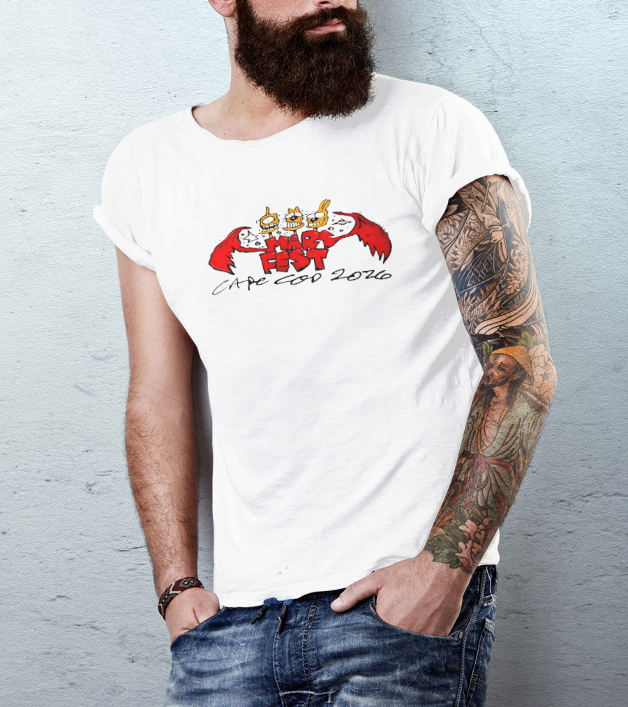 Mars Fest Cape Cod 2026 Cartoon Alien Creature Heads Red Wings Ufo Space T-Shirt