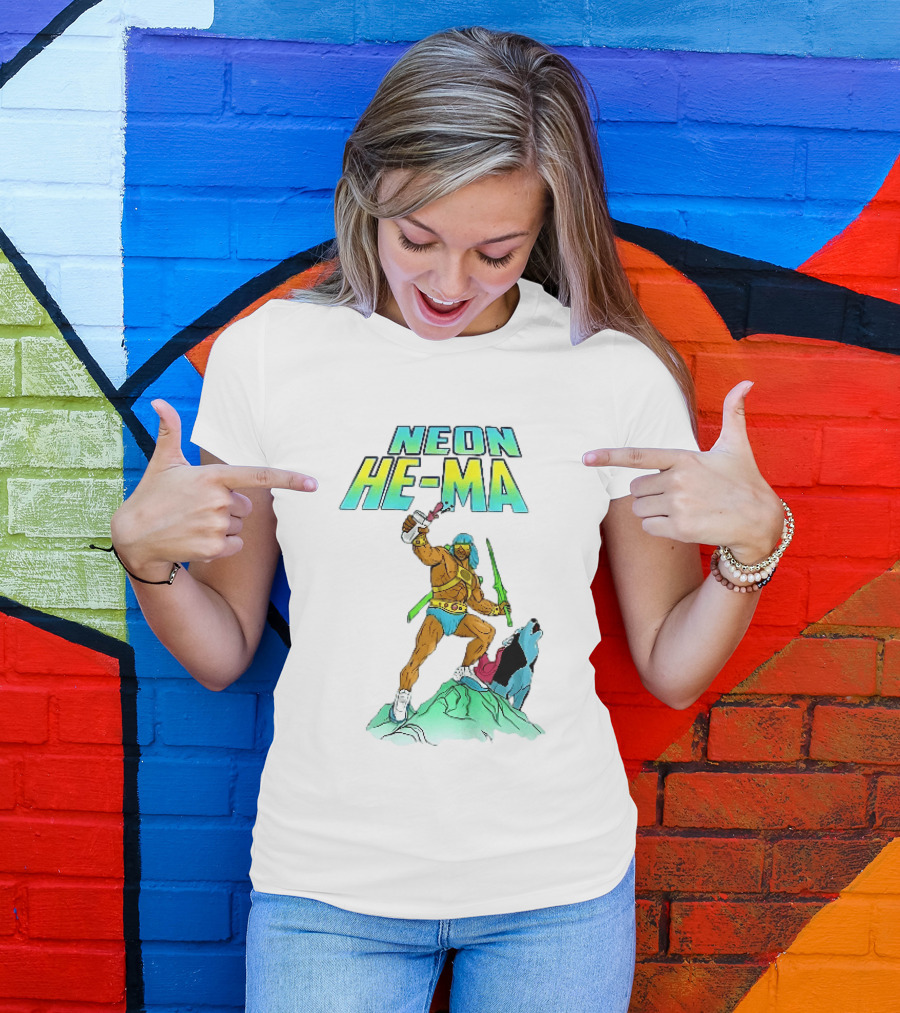 Neon He Ma Cartoon Warrior Action With Purple Drink Mountain Adventure T-Shirt
