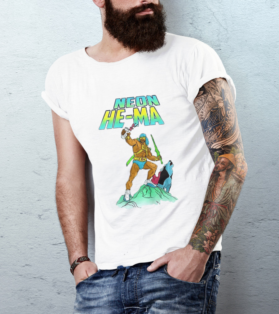 Neon He Ma Cartoon Warrior Action With Purple Drink Mountain Adventure T-Shirt