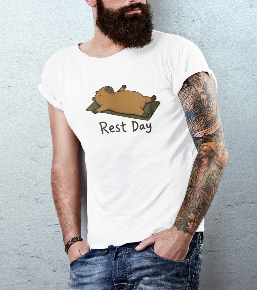 Rest Day Capybara Relaxing On Yoga Mat Cartoon T-Shirt