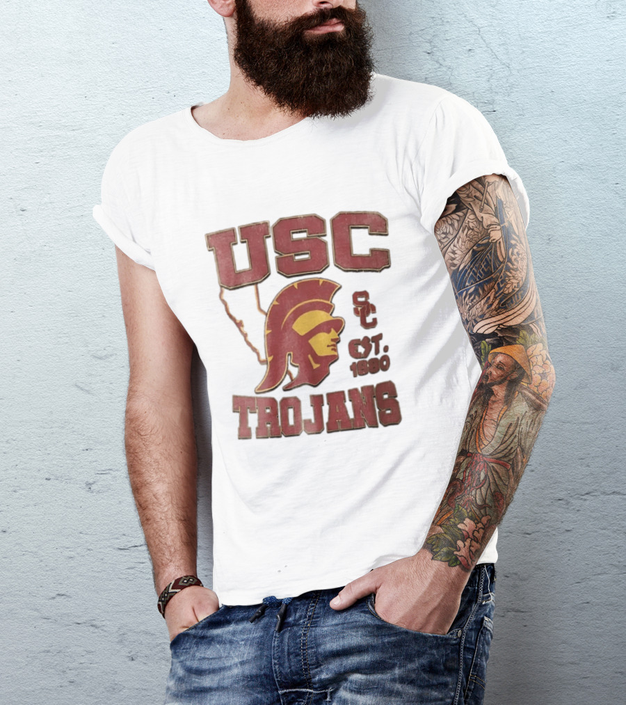 USC Trojans Est 1880 Helmet California State Map Sign T-Shirt