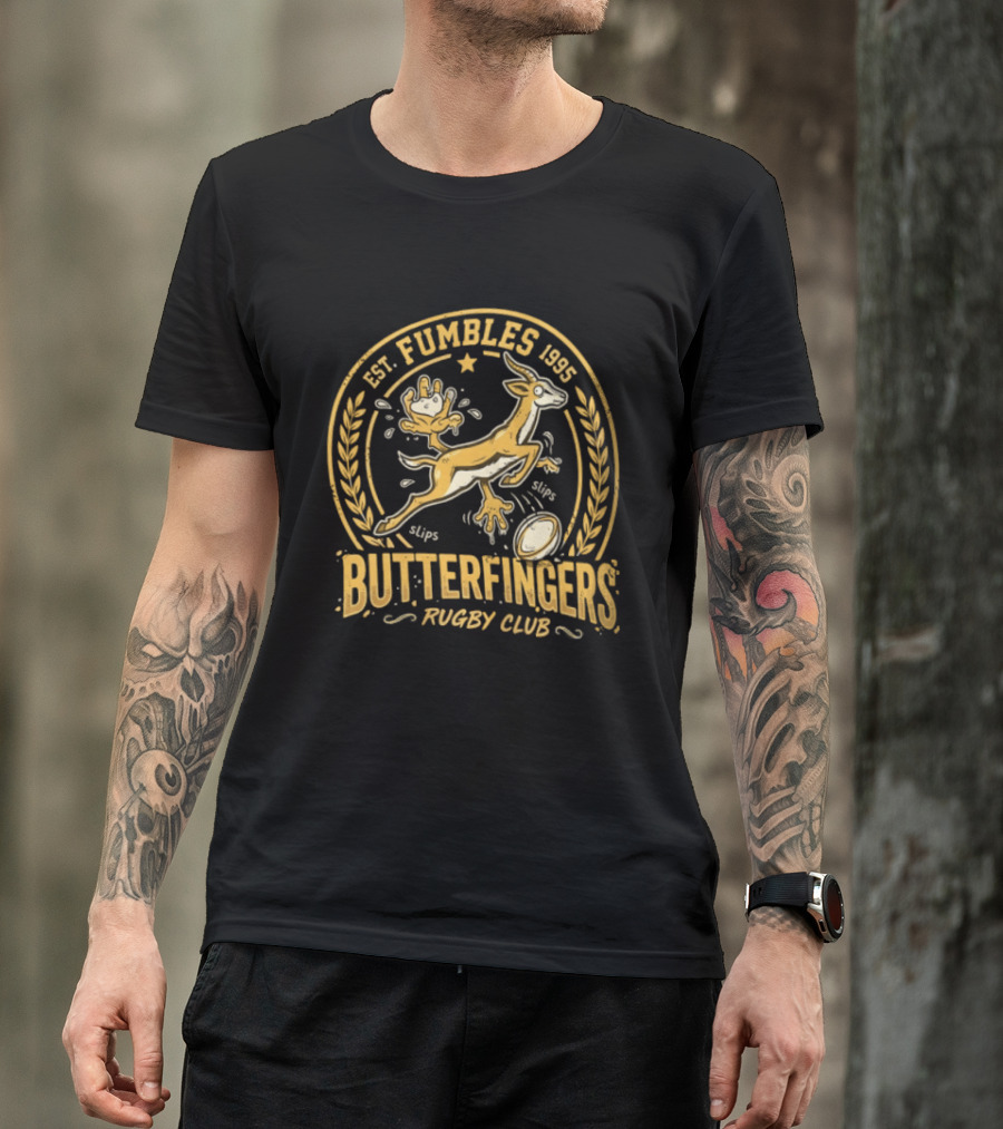 Est. Fumbles 1995 Butterfingers Rugby Club Gazelle Oval T-Shirt