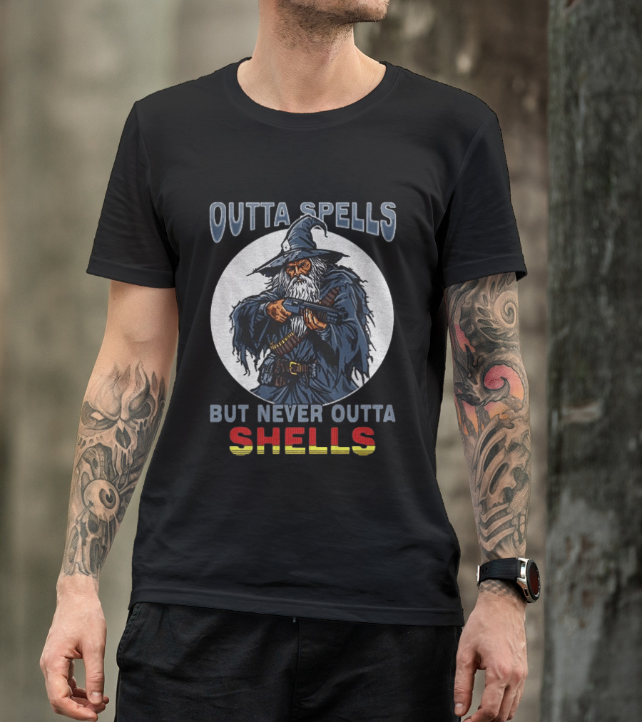 Outta Spells But Never Outta Shells Gandalf With Shotgun T-Shirt