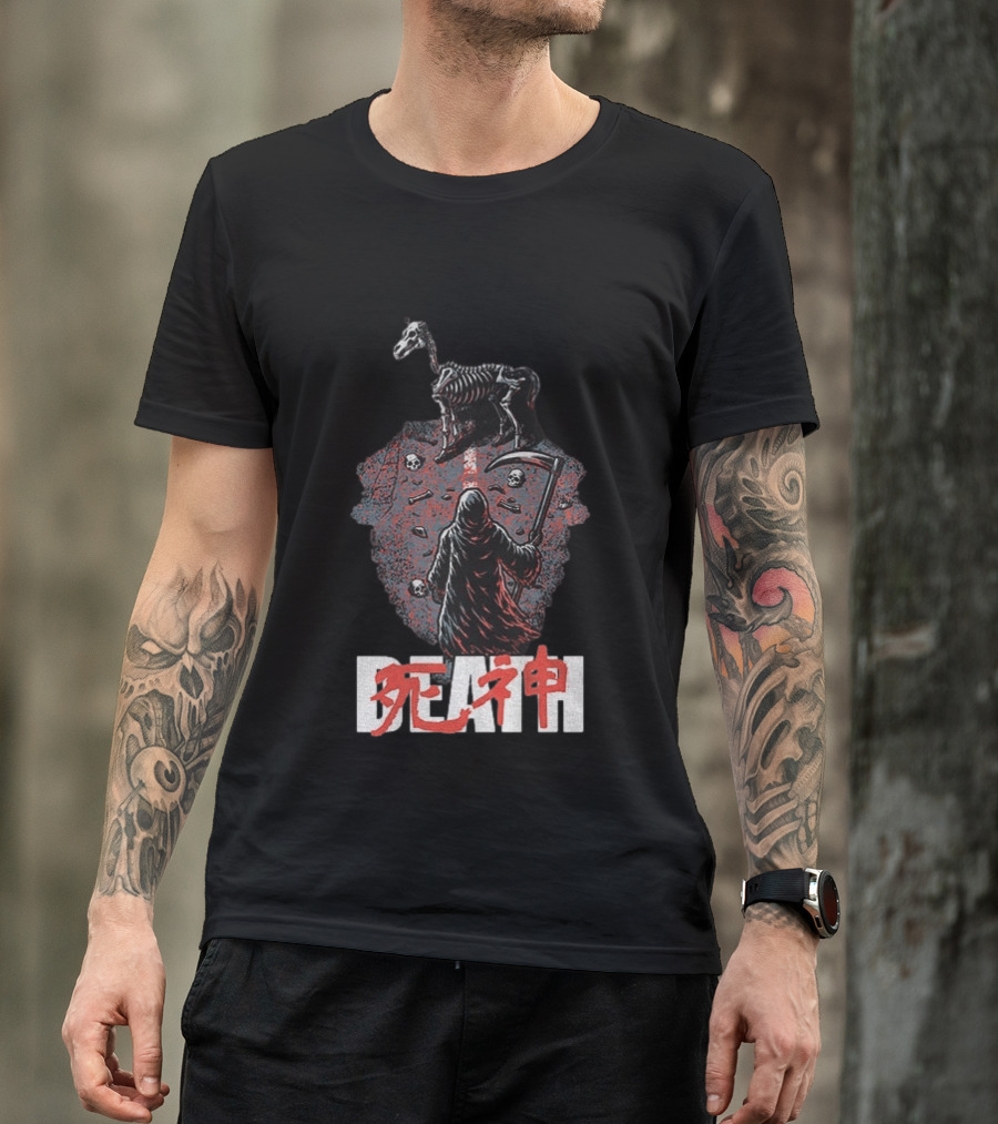 Grim Reaper Death Rider Japanese Kanji Skulls Scythe T-Shirt