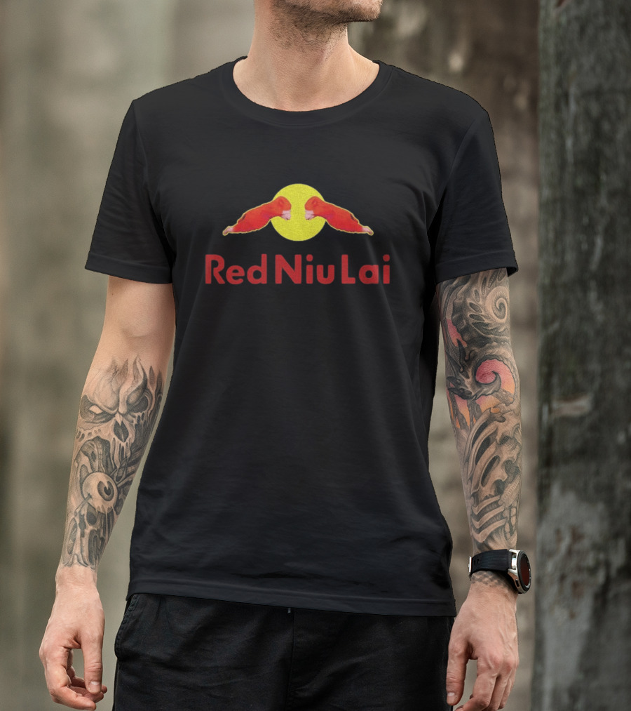 Red Bull Niu Lai Energy Drink Red Niu Lai Yellow Circle T-Shirt