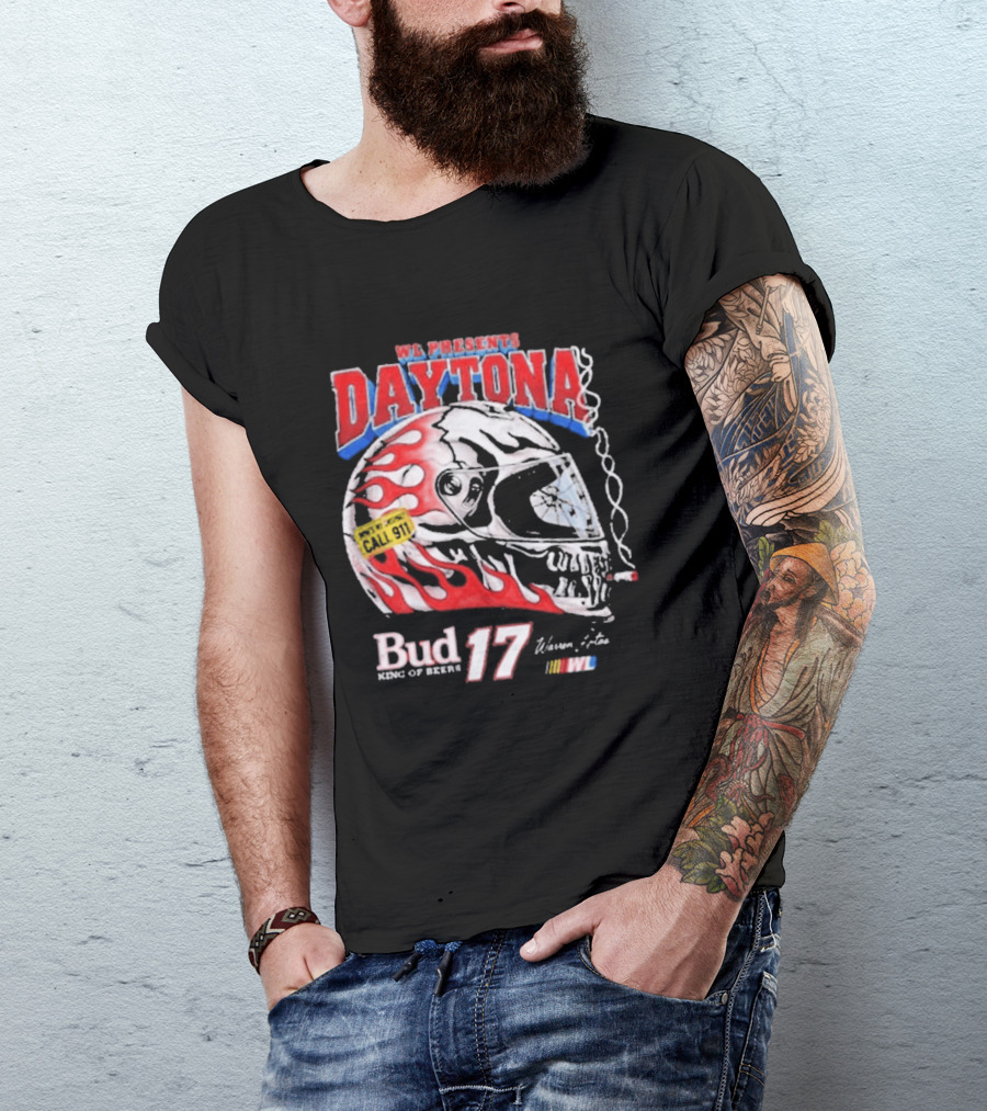 WL Present Daytona Bud King Of Beers 17 Racing Helmet Flame Design 2026 T-Shirt