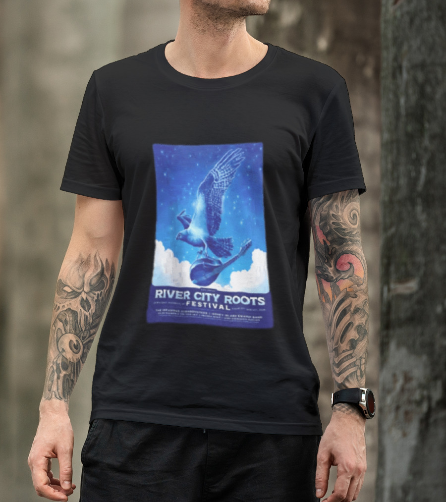 River City Roots Festival 2026 Missoula MT 20th Annual Event Bird And Mandolin T-Shirt