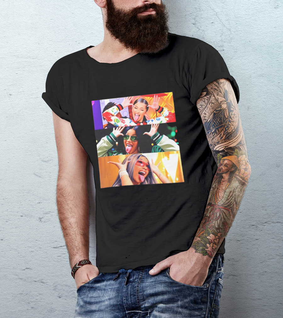 Cardi B Funny Faces Tongue Out Rapper Hip Hop Celebrity T-Shirt