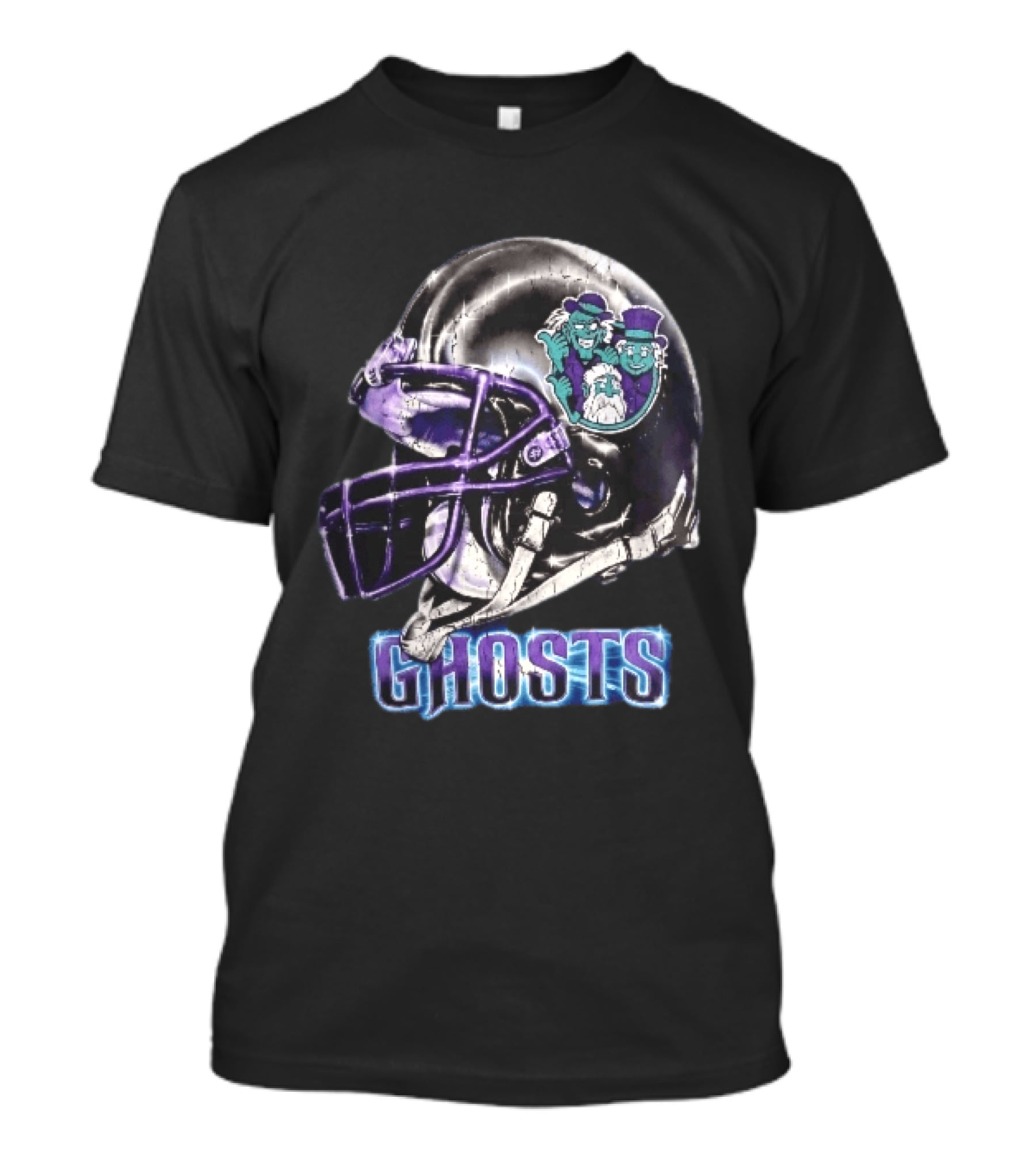 Ghosts Chrome Football Helmet Purple Facemask Haunted Mansion T-Shirt