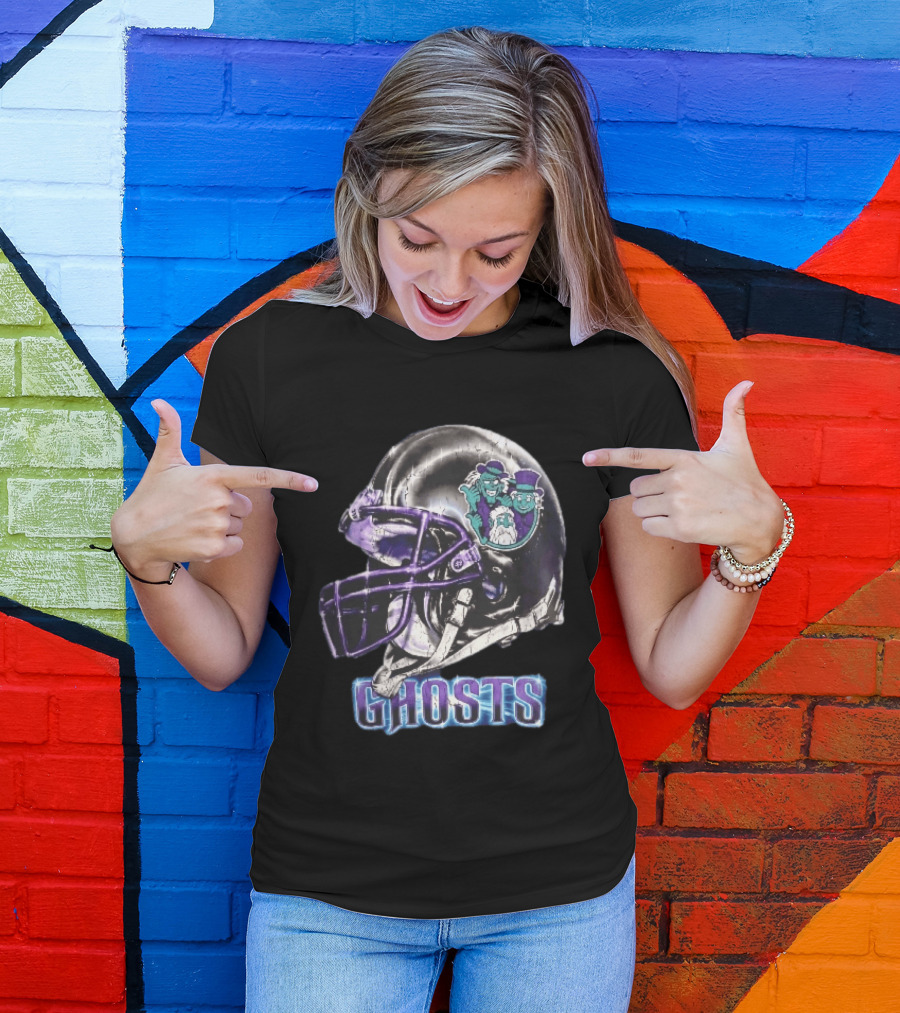 Ghosts Chrome Football Helmet Purple Facemask Haunted Mansion T-Shirt