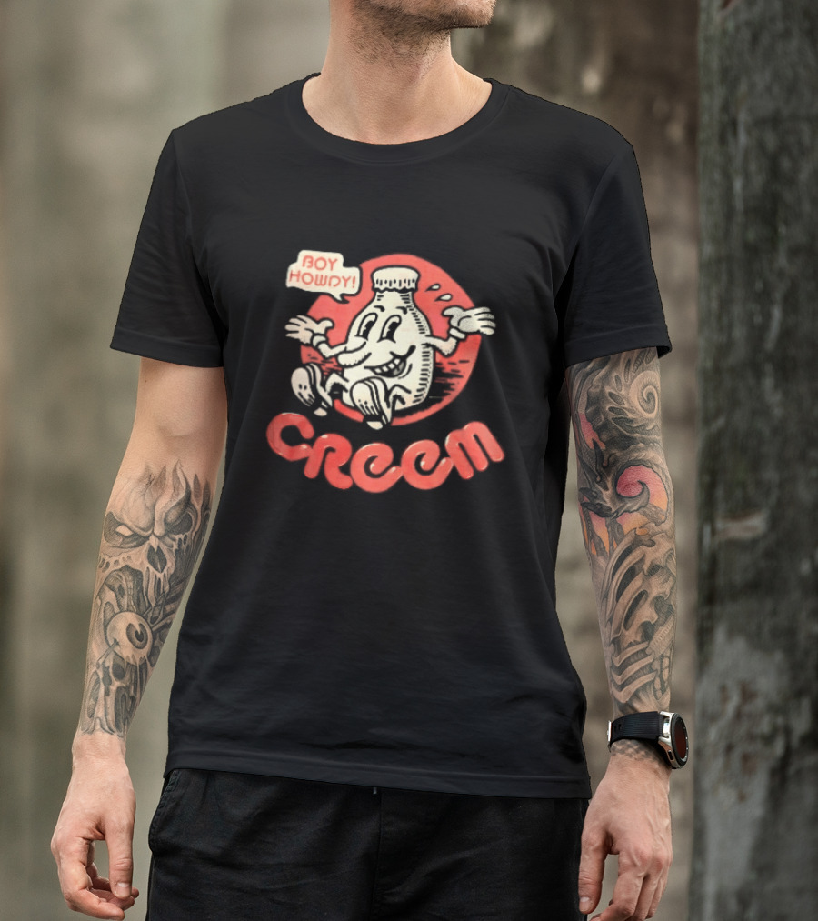 Creem Boy Howdy Milk Bottle Cartoon Red T-Shirt