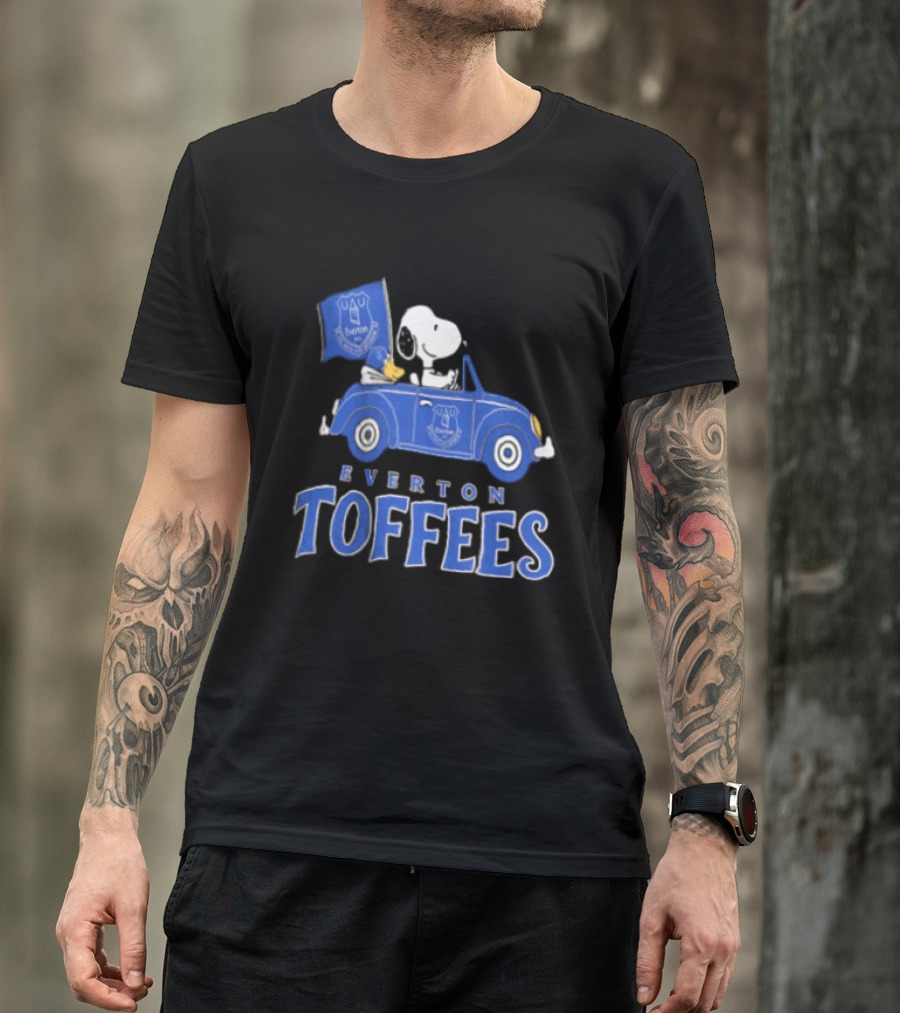 Everton Toffees Snoopy And Woodstock Driving With Flag T-Shirt