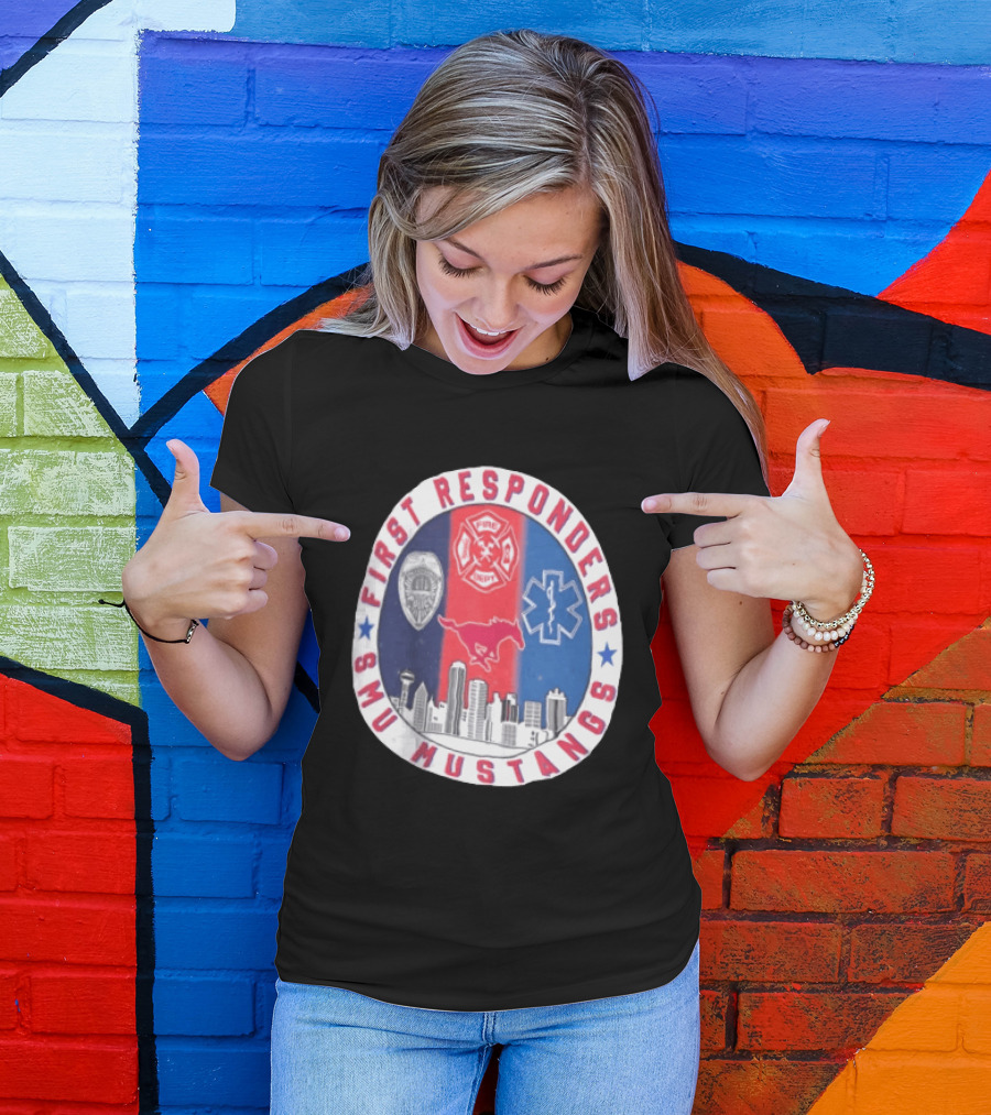 First Responders SMU Mustangs Emergency Services Tribute Skyline T-Shirt