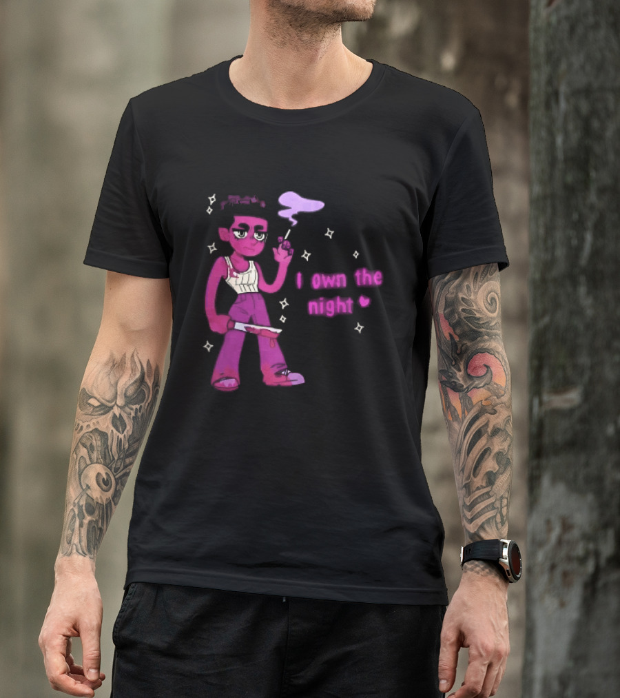 I Own The Night Pink Cartoon Character Holding Bloody Knife Smoking T-Shirt