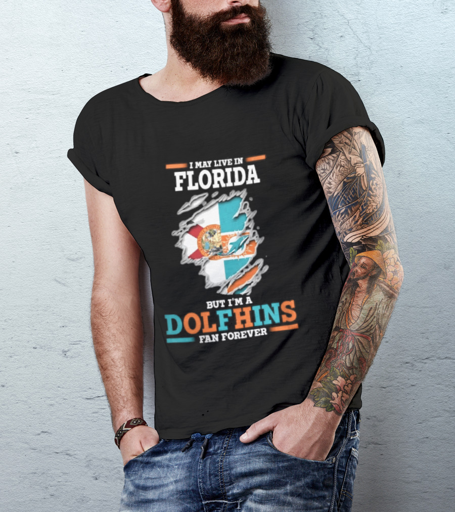 Miami Florida Dolphins Fan Forever Ripped Skin State Flag T-Shirt